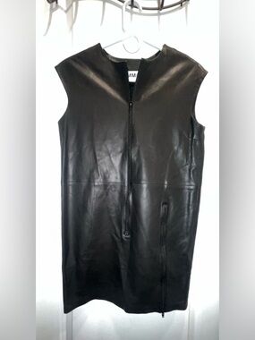 MM6 Maison Martin Margiela Black Lamb Leather Sleeveless Dress Zip